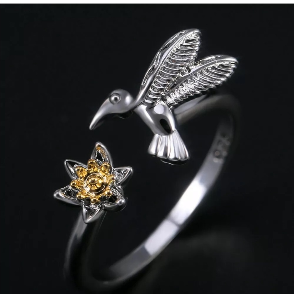 New Minimalist Bird-Flower 925 Silver Ring - Picture 3 of 4